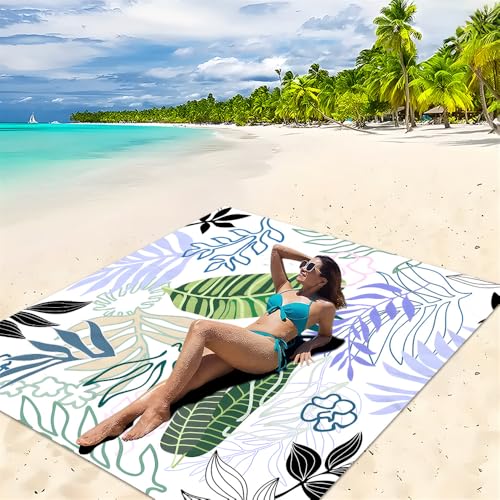 DOTBUY-SHOP Stranddecke Groß, Blatt 3D Stranddecke Sandfrei, Picknickdecke Wasserdicht, Tragbare Strandmatte, Schnelltrocknend Outdoor Picknickmatte Wandern Camping (Lila 1,200x240cm) von DOTBUY-SHOP