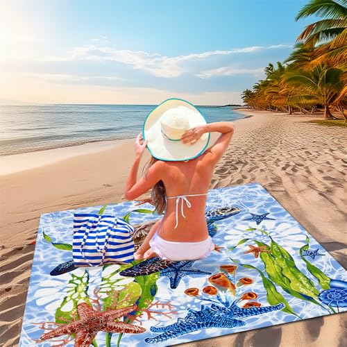 DOTBUY-SHOP Stranddecke Groß, Seestern 3D Stranddecke Sandfrei, Picknickdecke Wasserdicht, Tragbare Strandmatte, Schnelltrocknend Outdoor Picknickmatte Wandern Camping (Batik,200x200cm) von DOTBUY-SHOP