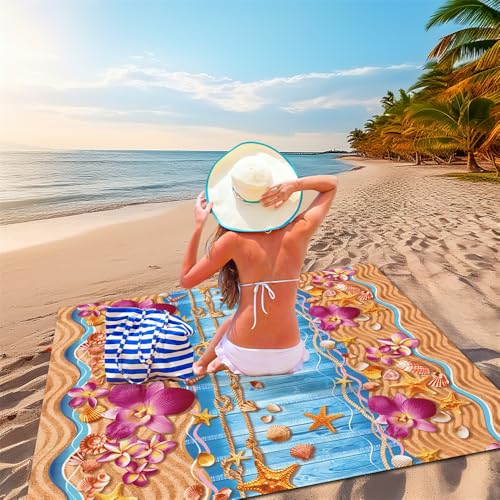 DOTBUY-SHOP Stranddecke Groß, Seestern 3D Stranddecke Sandfrei, Picknickdecke Wasserdicht, Tragbare Strandmatte, Schnelltrocknend Outdoor Picknickmatte Wandern Camping (Lila Blume,180x180cm) von DOTBUY-SHOP