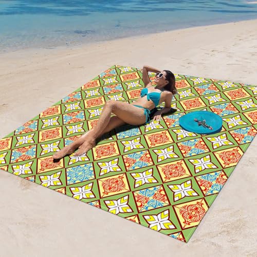 DOTBUY-SHOP Stranddecke Groß, Stranddecke Sandfrei, Picknickdecke Wasserdicht, Tragbare Faltbar Strandmatte, Schnelltrocknend Outdoor Picknickmatte für Camping (Böhmen 3,200x200cm) von DOTBUY-SHOP