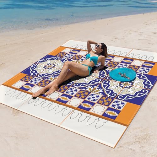 DOTBUY-SHOP Stranddecke Groß, Stranddecke Sandfrei, Picknickdecke Wasserdicht, Tragbare Faltbar Strandmatte, Schnelltrocknend Outdoor Picknickmatte für Camping (Böhmen 6,150x150cm) von DOTBUY-SHOP