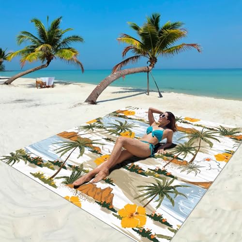 DOTBUY-SHOP Stranddecke Groß, Stranddecke Sandfrei, Picknickdecke Wasserdicht, Tragbare Faltbar Strandmatte, Schnelltrocknend Outdoor Picknickmatte für Camping (Weiß Gelb,200x200cm) von DOTBUY-SHOP