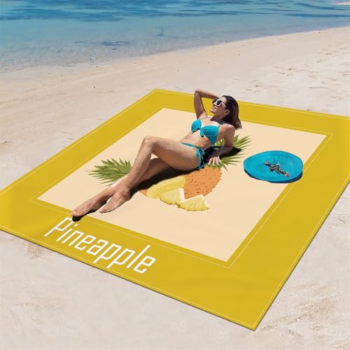 DOTBUY-SHOP Stranddecke Groß, Stranddecke Sandfrei, Picknickdecke Wasserdicht, Tragbare Faltbar Strandmatte, Schnelltrocknend Outdoor Picknickmatte für Wandern (Ananas,200x200cm) von DOTBUY-SHOP