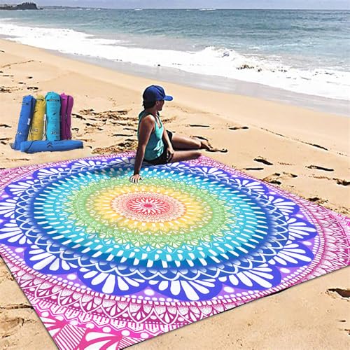 DOTBUY-SHOP Stranddecke Groß, Stranddecke Sandfrei, Picknickdecke Wasserdicht, Tragbare Faltbar Strandmatte, Schnelltrocknend Outdoor Picknickmatte für Wandern (Bunter Farbverlauf,200x240cm) von DOTBUY-SHOP