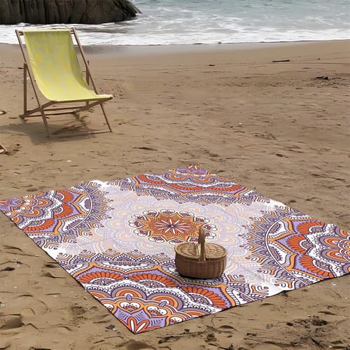 DOTBUY-SHOP Stranddecke Groß, Stranddecke Sandfrei, Picknickdecke Wasserdicht, Tragbare Faltbar Strandmatte, Schnelltrocknend Outdoor Picknickmatte für Wandern (Kleines Mandala,200x200cm) von DOTBUY-SHOP