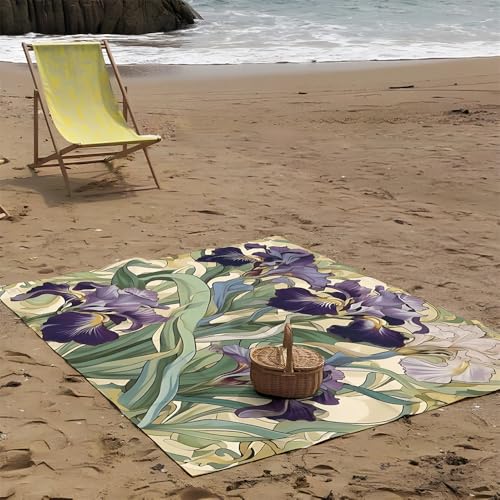 DOTBUY-SHOP Stranddecke Groß, Stranddecke Sandfrei, Picknickdecke Wasserdicht, Tragbare Faltbar Strandmatte, Schnelltrocknend Outdoor Picknickmatte für Wandern (Violette Orchidee,200x200cm) von DOTBUY-SHOP