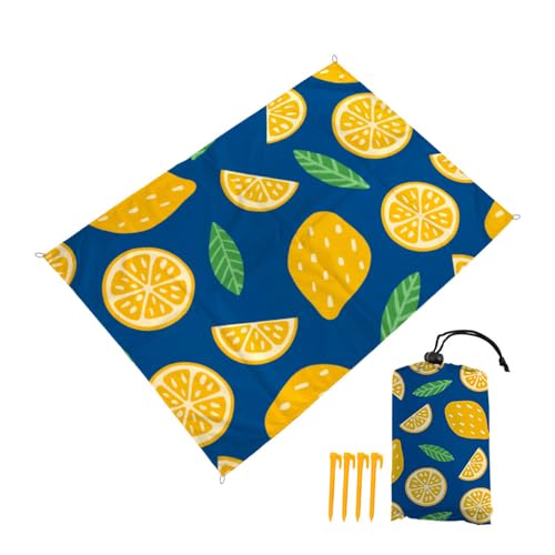 DOTBUY-SHOP Stranddecke Groß, Stranddecke Sandfrei, Picknickdecke Wasserdicht, Tragbare Faltbar Strandmatte, Schnelltrocknend Outdoor Picknickmatte für Wandern Camping -Blatt (Zitrone,140x150cm) von DOTBUY-SHOP