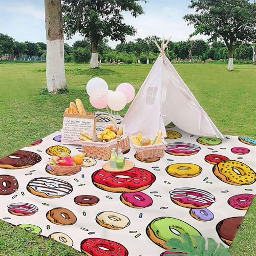DOTBUY-SHOP Stranddecke Groß, Stranddecke Sandfrei, Picknickdecke Wasserdicht, Tragbare Strandmatte, Schnelltrocknend Outdoor Picknickmatte Wandern Camping -Food-Serie (Donuts,180x180cm) von DOTBUY-SHOP