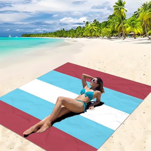 DOTBUY-SHOP Stranddecke Groß, Stranddecke Sandfrei, Picknickdecke Wasserdicht, Tragbare Strandmatte, Schnelltrocknend Outdoor Picknickmatte Wandern Camping -Patchwork-Streifen (Dunkelrot,200x240cm) von DOTBUY-SHOP