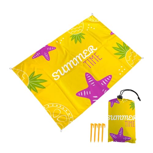 DOTBUY-SHOP Stranddecke Groß, Stranddecke Sandfrei, Picknickdecke Wasserdicht, Tragbare Strandmatte, Schnelltrocknend Outdoor Picknickmatte für Wandern Camping Tropisch (Gelb,100x140cm) von DOTBUY-SHOP