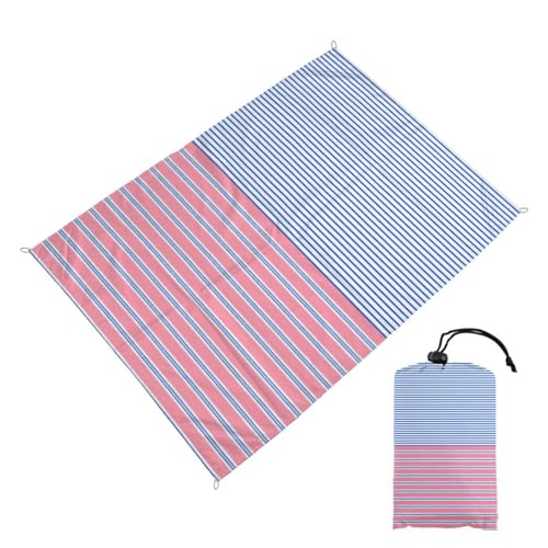 DOTBUY-SHOP Stranddecke Groß, Stranddecke Sandfrei Bunte Streifen Picknickdecke Wasserdicht, Tragbare Faltbar Strandmatte Picknickmatte für Camping (Blau Rosa 3,140x150cm) von DOTBUY-SHOP