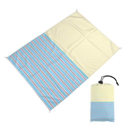 DOTBUY-SHOP Stranddecke Groß, Stranddecke Sandfrei Bunte Streifen Picknickdecke Wasserdicht, Tragbare Faltbar Strandmatte Picknickmatte für Camping (Gelb Blau 1,140x200cm) von DOTBUY-SHOP