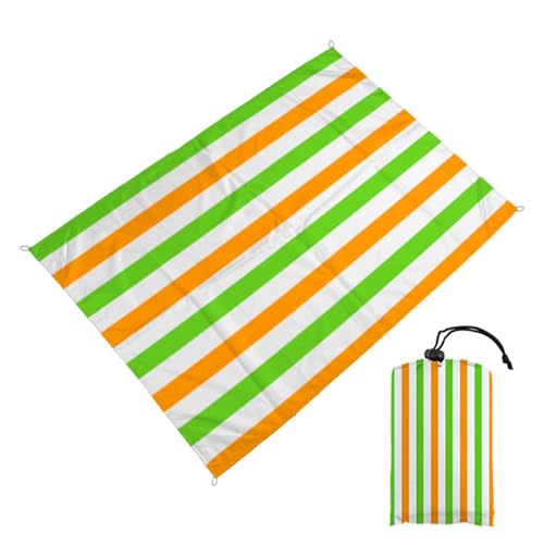 DOTBUY-SHOP Stranddecke Groß, Stranddecke Sandfrei Bunte Streifen Picknickdecke Wasserdicht, Tragbare Faltbar Strandmatte Picknickmatte für Camping (Grün Orange,100x140cm) von DOTBUY-SHOP