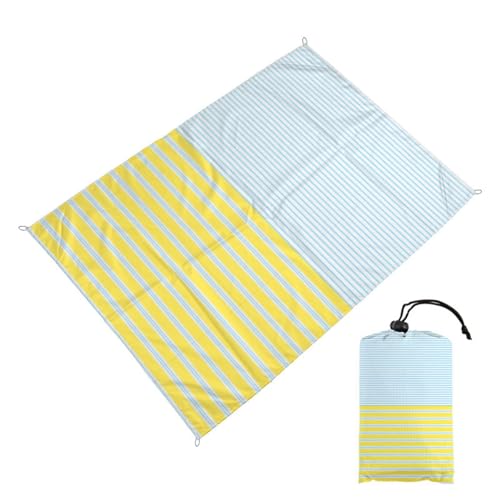 DOTBUY-SHOP Stranddecke Groß, Stranddecke Sandfrei Bunte Streifen Picknickdecke Wasserdicht, Tragbare Faltbar Strandmatte Picknickmatte für Camping (Kurkuma Blau 1,140x150cm) von DOTBUY-SHOP