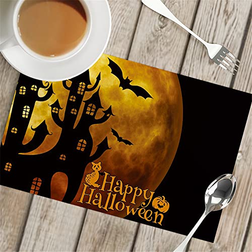 DOTBUY-SHOP Tischsets Abwischbar 4er Set Modern, Rutschfest Abwaschbar Abgrifffeste Hitzebeständig Platzdeckchen für Zuhause Restaurant Küche Speisetisch Matte (Halloween-Abend,4pc) von DOTBUY-SHOP