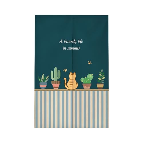 DOTBUY-SHOP Türvorhang, Vorhänge, Freizeit-Leben-Serie Türvorhang, Leinen Noren, Türvorhänge Tapisserie, Raumteiler Heimdekoration, für Schlafzimmer Küche Shop Restaurant (90x120cm,Kaktus) von DOTBUY-SHOP