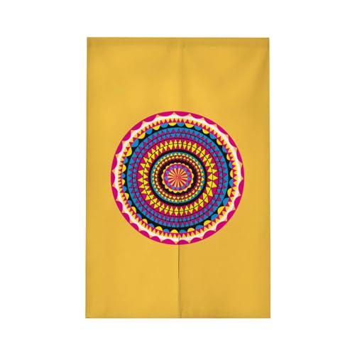 DOTBUY-SHOP Türvorhang, Vorhänge, Mandala-Druck Türvorhang, Leinen Noren, Türvorhänge Tapisserie, Raumteiler Heimdekoration, für Schlafzimmer Küche Shop Restaurant (Gelb,90x150cm) von DOTBUY-SHOP