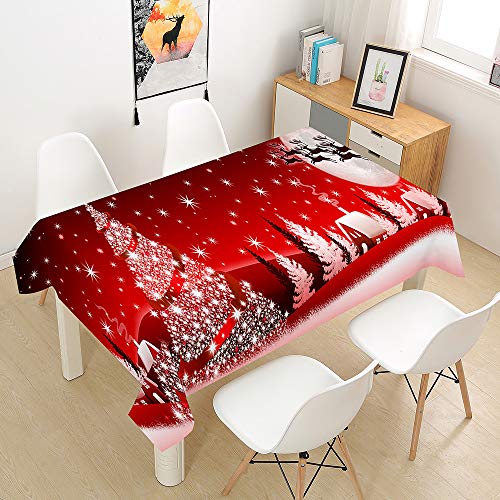 Weihnachtstischdecke Tischdecke Wasserabweisend Lotuseffekt, DOTBUY Weihnachten Tischtuch mit Lustigen Elchen Eyecatcher in Winter Weihnachten (Weißes Baumhaus,100x140cm) von DOTBUY-SHOP