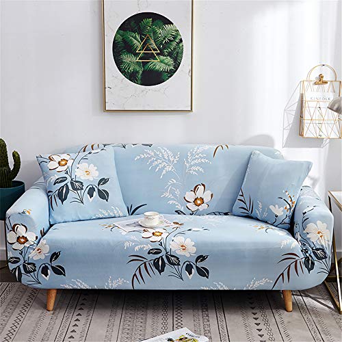 Sofabezug Stretch 1/2/3/4 sitzer, DOTBUY Sesselbezug Eleganter Druck Sofa Abdeckung Anti-rutsch Hussen für Sofa Schmutzresistent Sofahusse, mit Schaumstoffstäbchen (Blau,1 Sitz) von DOTBUY-shop