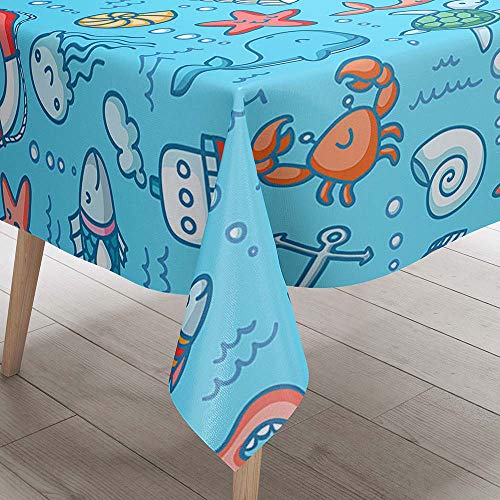 Tischdecke Abwaschbar, DOTBUY Kinder Wasserabweisende Tischdecke Rechteckig Abwischbare Wachstuch für Desktop Dekorative Tuch Hotel Bankett Party Garten (blaues Meer,90x90cm) von DOTBUY-shop