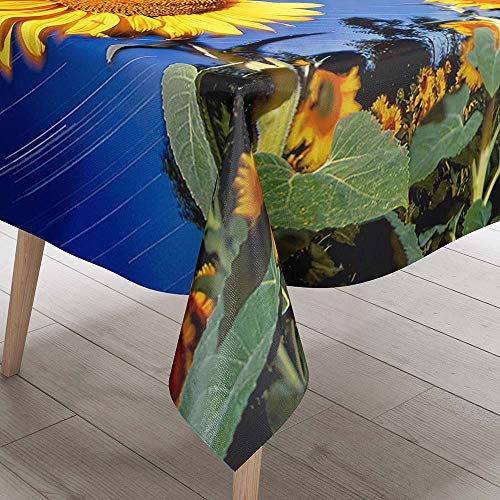 Tischdecke Abwaschbar, DOTBUY Sonnenblume Wasserabweisende Tischdecke Rechteckig Abwischbare Wachstuch für Desktop Dekorative Tuch Hotel Bankett Party Garten (Blauer Himmel,100x140cm) von DOTBUY-shop