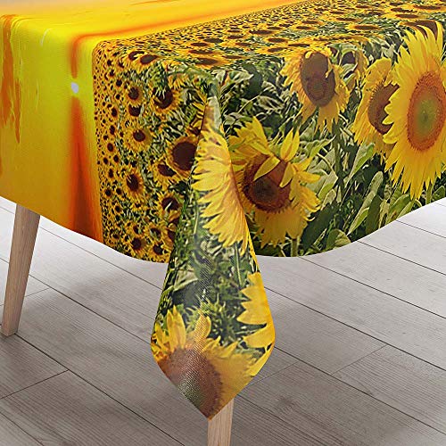 Tischdecke Abwaschbar, DOTBUY Sonnenblume Wasserabweisende Tischdecke Rechteckig Abwischbare Wachstuch für Desktop Dekorative Tuch Hotel Bankett Party Garten (Sonnenuntergang,100x140cm) von DOTBUY-shop