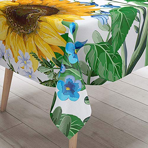 Tischdecke Abwaschbar, DOTBUY Sonnenblume Wasserabweisende Tischdecke Rechteckig Abwischbare Wachstuch für Desktop Dekorative Tuch Hotel Bankett Party Garten (Weiß,140x220cm) von DOTBUY-shop