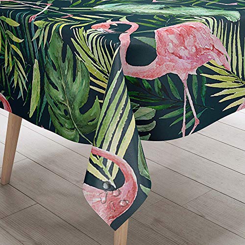 Tischdecke Abwaschbar Garten, DOTBUY Blume Flamingo Palmblätter Wasserabweisende Tischdecke Rechteckig Abwischbare Wachstuch Desktop Dekorative Tuch Hotel Bankett Party (D,100x140cm) von DOTBUY-shop