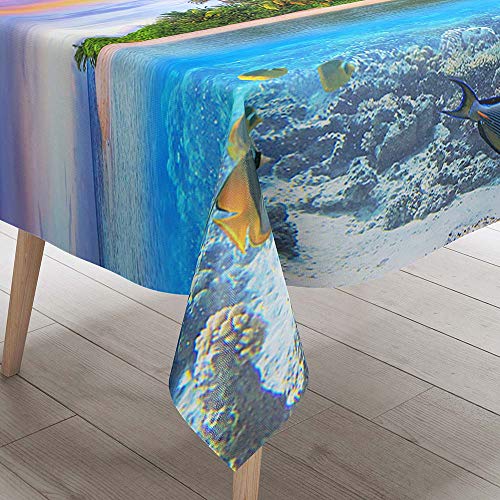 Tischdecke Abwaschbar Garten, DOTBUY Wasserabweisende Tischdecke Rechteckig Abwischbare Wachstuch Desktop Dekorative Tuch Hotel Bankett Party (Blaue Schildkröteninsel,140x180cm) von DOTBUY-shop