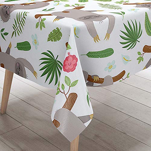 DOTBUY 3D Tischdecke Abwaschbar, Wasserabweisende Tischdecke Rechteckig Abwischbare Wachstuch für Desktop Dekorative Tuch Hotel Bankett Party Garten (Faultier,140x140cm) von DOTBUY