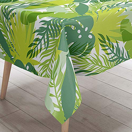 DOTBUY 3D Tischdecke Abwaschbar, Wasserabweisende Tischdecke Rechteckig Abwischbare Wachstuch für Desktop Dekorative Tuch Hotel Bankett Party Garten (Grüner tropischer,90x90cm) von DOTBUY