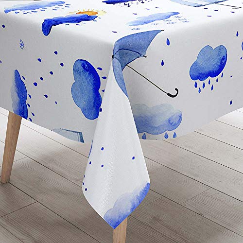 DOTBUY 3D Tischdecke Abwaschbar, Wasserabweisende Tischdecke Rechteckig Abwischbare Wachstuch für Desktop Dekorative Tuch Hotel Bankett Party Garten (Regen,140x140cm) von DOTBUY