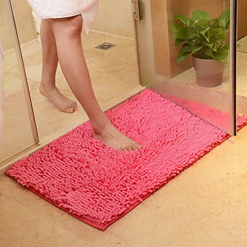 DOTBUY Bad-Teppiche, Chenille Anti-Rutsch-Bequeme Super saugfähiger weicher Duschteppich Dusche Teppich Badematte Bad Teppich (40*60cm, Rose Rot) von DOTBUY