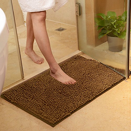 DOTBUY Bad-Teppiche, Chenille Anti-Rutsch-Bequeme Super saugfähiger weicher Duschteppich Dusche Teppich Badematte Bad Teppich (50*80cm, Braun) von DOTBUY