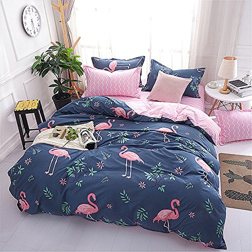 DOTBUY Bettbezug Set, 3 Stück Super Weiche und Angenehme Mikrofaser Einfache Bettwäsche Set Gemütlich Enthalten Bettbezug & Kissenbezug Betten Schlafzimmer (200x200cm, Flamingo) von DOTBUY