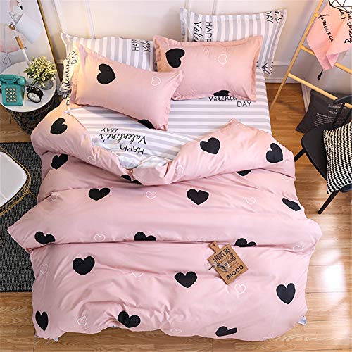 DOTBUY Flamingo Bettbezug Set, 4 Stück Super Weiche Angenehme Mikrofaser Einfache Bettwäsche Gemütlich Enthalten Bettbezug Bettlaken Kissenbezug Betten Schlafzimmer (Liebe - rosa, 220x240cm (2.2m)) von DOTBUY
