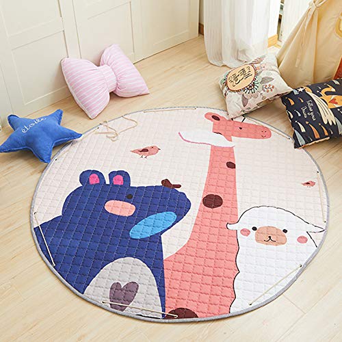 DOTBUY Krabbeldecke für Baby Aufbewahrungstasche, Kinderzimmer Dekoration Kinder Kuschelige Ausflug Spielmatte Runde Teppich Baumwolle Crawl für Gym (150cm,Tier) von DOTBUY