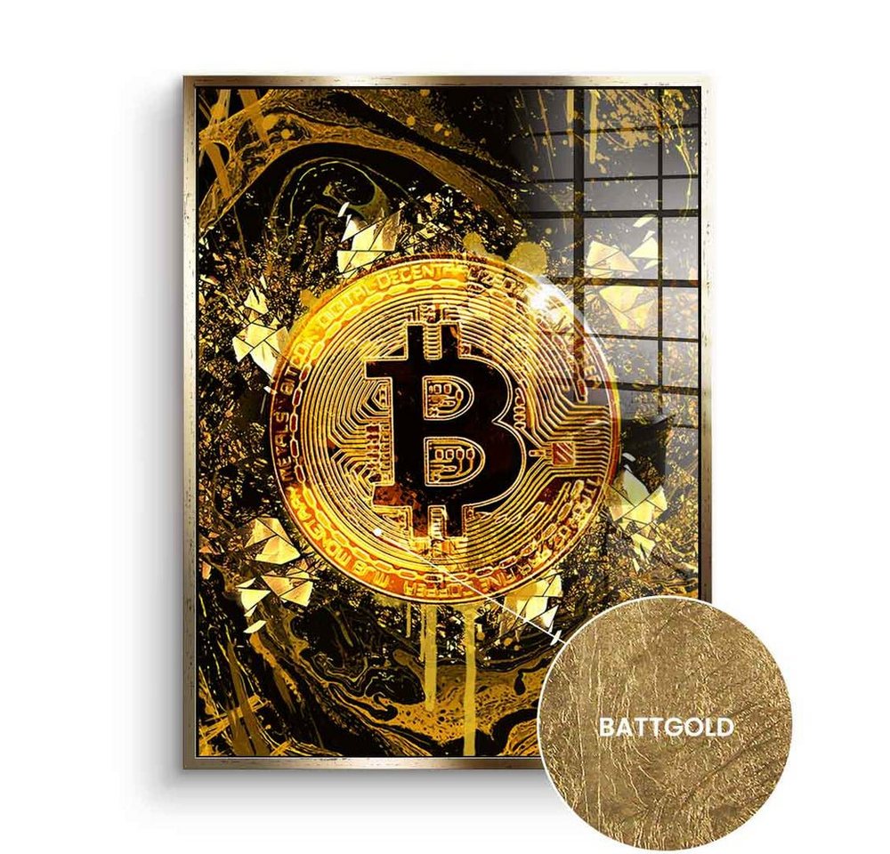 DOTCOMCANVAS® Acrylglasbild, Bitcoin und Crypto, Blattgoldbild, Gold, Hochkant, Schwarz von DOTCOMCANVAS®