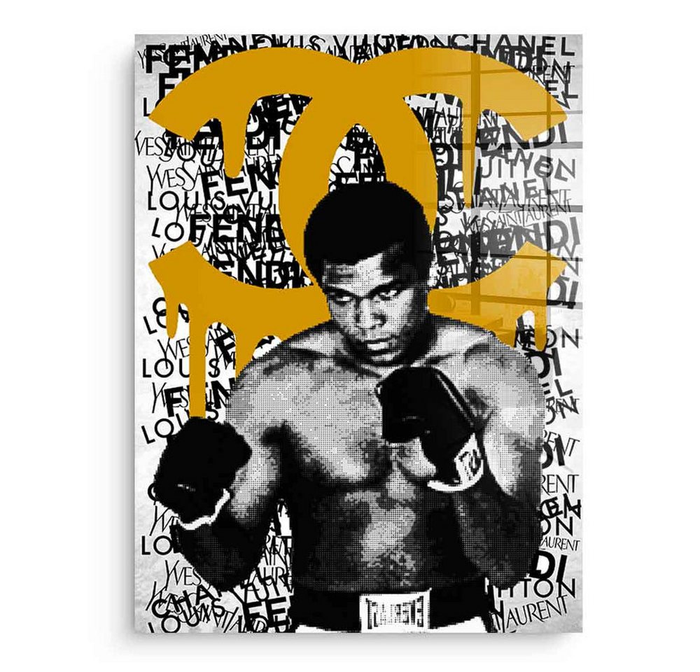 DOTCOMCANVAS® Acrylglasbild ALI BRAND (orange) - Acrylglas, Acrylglasbild Muhammad Ali Portrait Boxen Sport luxus Coco Chanel von DOTCOMCANVAS®