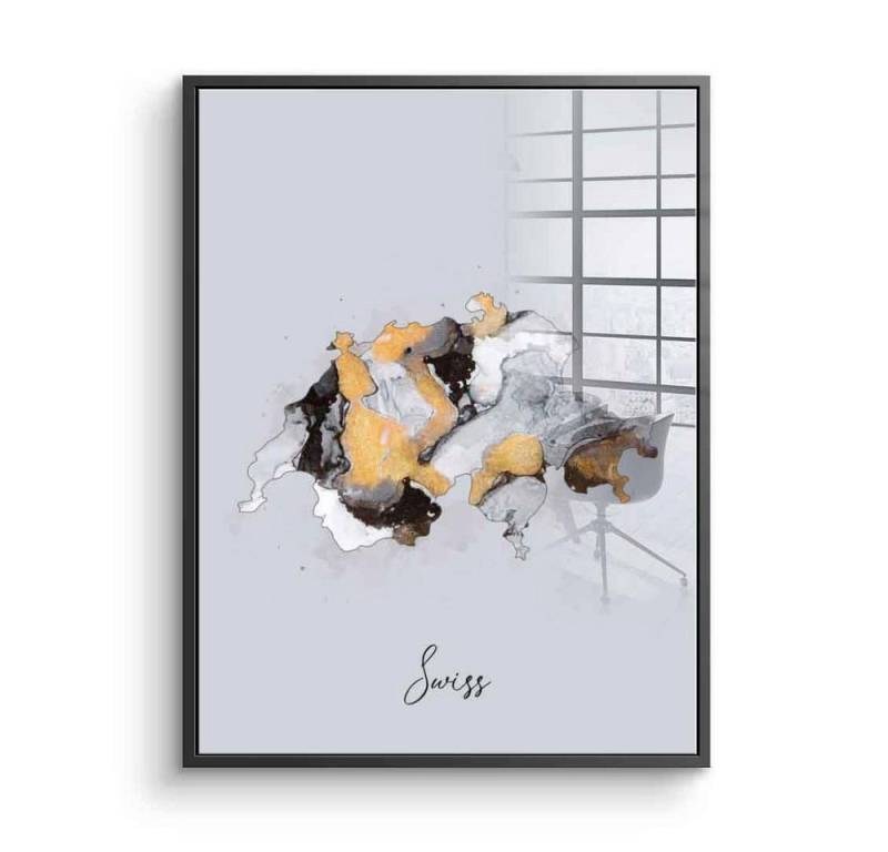 DOTCOMCANVAS® Acrylglasbild Abstract Countries - Swiss - Acrylglas, Schweiz Acrylglasbild Swiss abstrakt weiß gold edel elegant Wandbild von DOTCOMCANVAS®