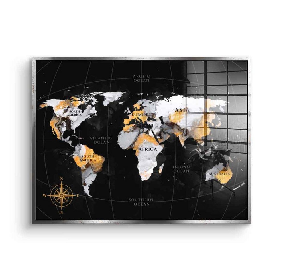 DOTCOMCANVAS® Acrylglasbild Abstract Country Collection - Acrylglas, Acrylglasbild Abstract Country Collection Weltkarte schwarz map weiß von DOTCOMCANVAS®