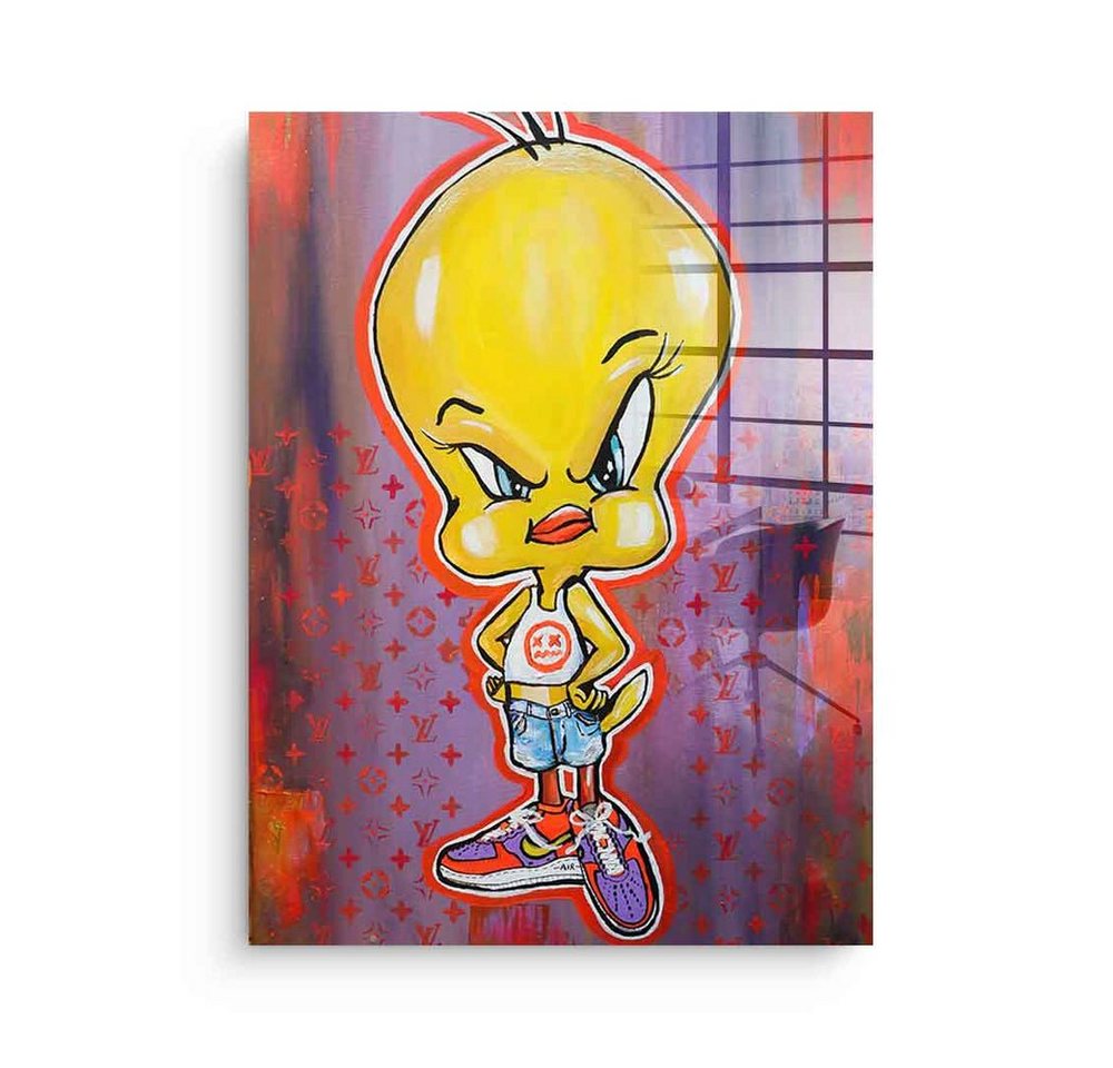 DOTCOMCANVAS® Acrylglasbild Angry Tweety - Acrylglas, Acrylglasbild Angry Tweety Comic Pop Art Porträt gelb lila rot von DOTCOMCANVAS®