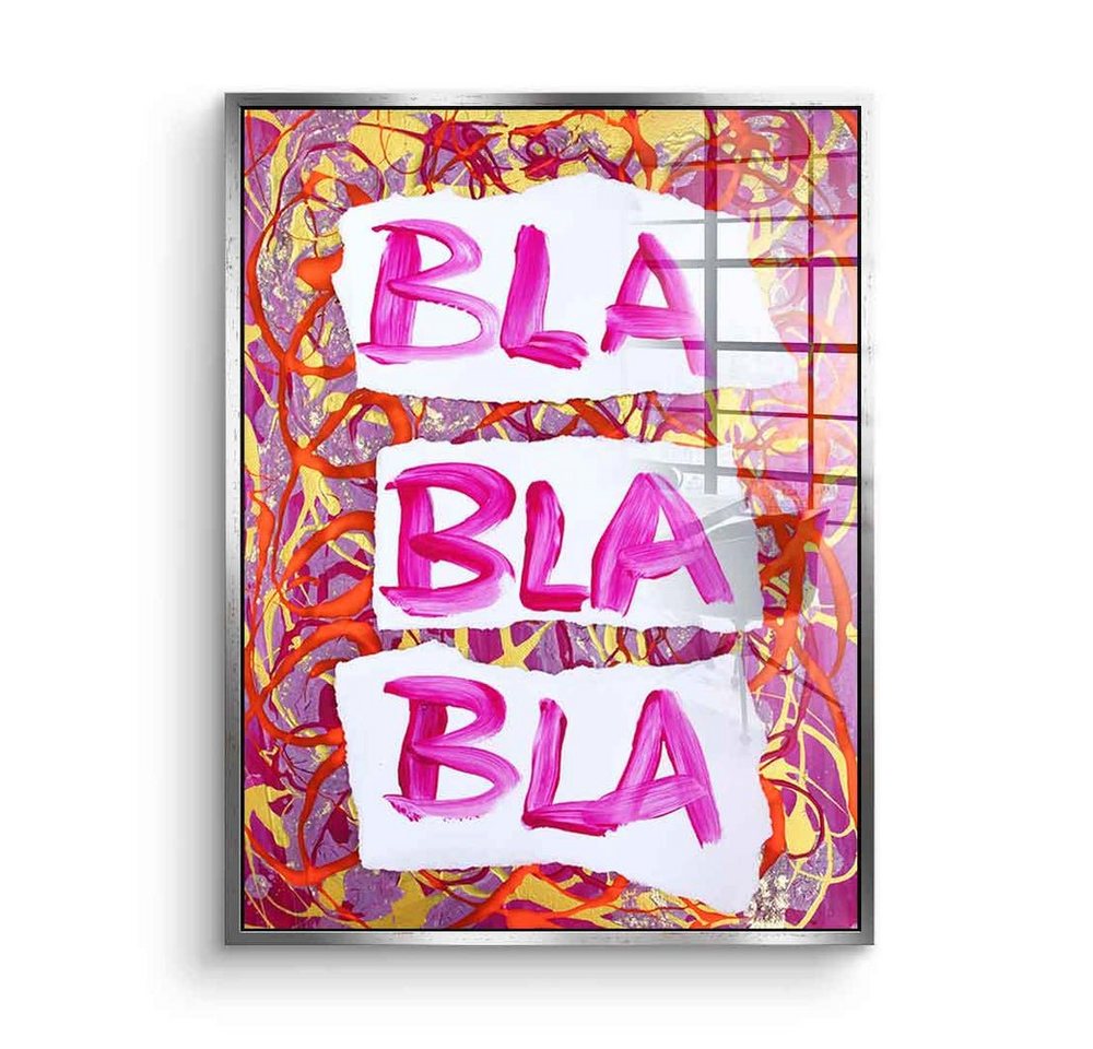 DOTCOMCANVAS® Acrylglasbild Bla bla bla - Acrylglas, Acrylglasbild Bla bla bla Zitat Motivation Spruch weiß pink hochkant von DOTCOMCANVAS®