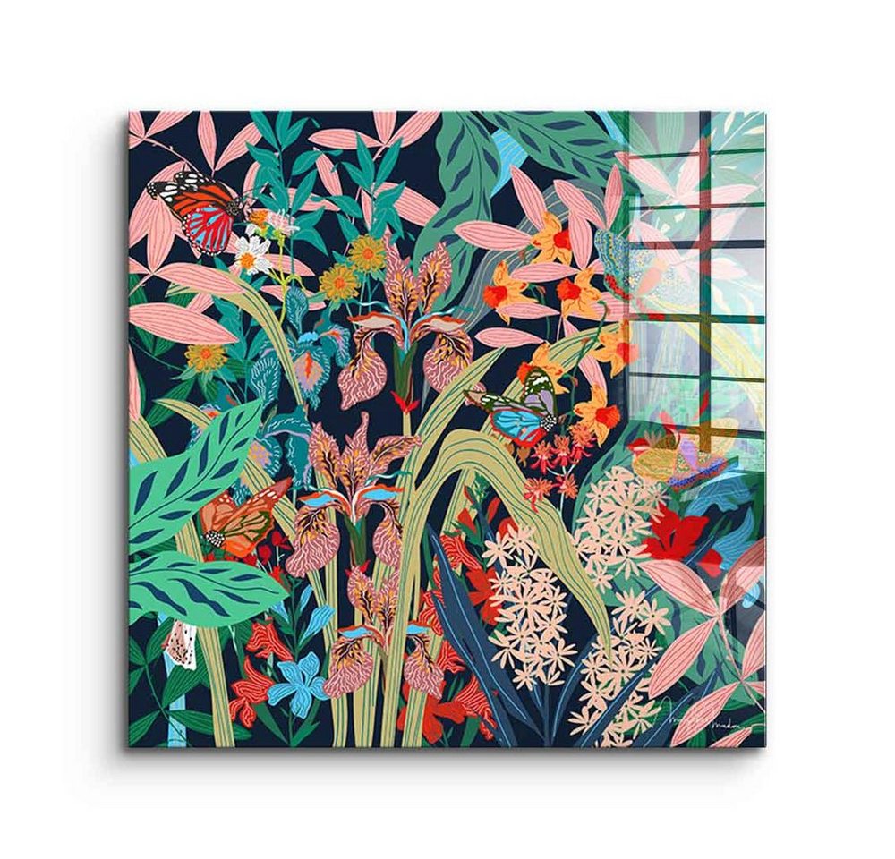 DOTCOMCANVAS® Acrylglasbild Butterfly Garden - Acrylglas, Acrylglasbild Garten Blumen Schmetterlinge florale Kunst Wandbild von DOTCOMCANVAS®