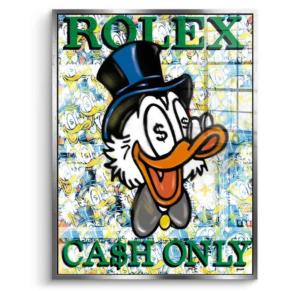 DOTCOMCANVAS® Acrylglasbild Cash only - Acrylglas, crylglasbild Dagobert Duck Scrooge McDuck Comic Kunstdruck Wandbild von DOTCOMCANVAS®