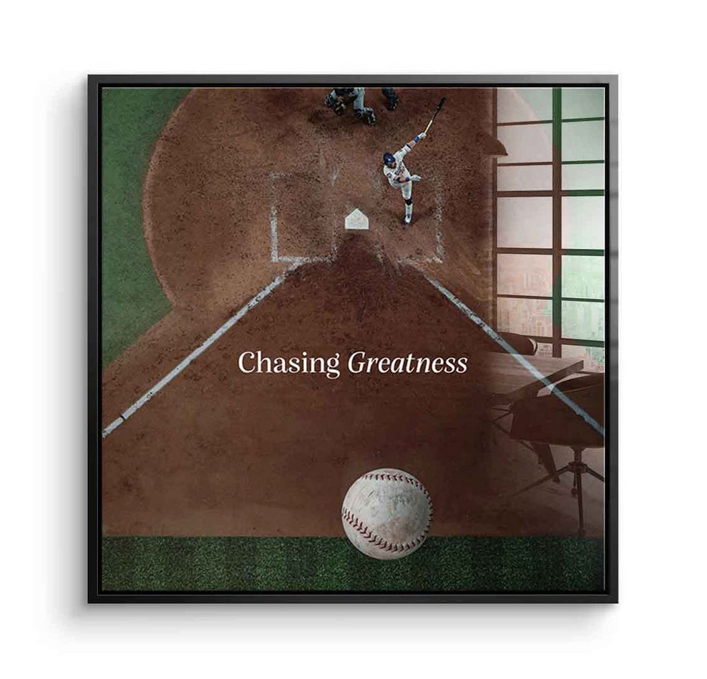 DOTCOMCANVAS® Acrylglasbild Chasing Greatness #Baseball - Quadrat Edition - Acrylglasbild, Acrylglasbild Baseball Motivation Kunstdruck Wandbild von DOTCOMCANVAS®