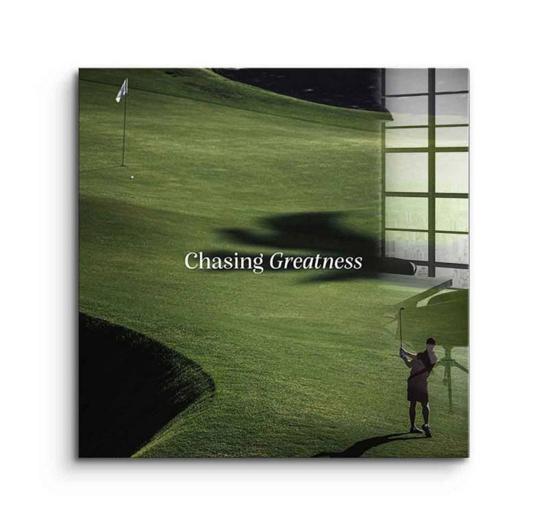 DOTCOMCANVAS® Acrylglasbild Chasing Greatness #Golf V2 - Quadrat Edition - Acrylglasbild, Acrylglasbild Golf V2 Motivation Kunstdruck Wandbild von DOTCOMCANVAS®