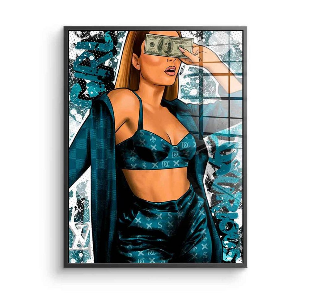 DOTCOMCANVAS® Acrylglasbild DCC Girl - Acrylglas, Acrylglasbild Hustle Money Geld sexy Frau Motivation Porträt Erfolg von DOTCOMCANVAS®