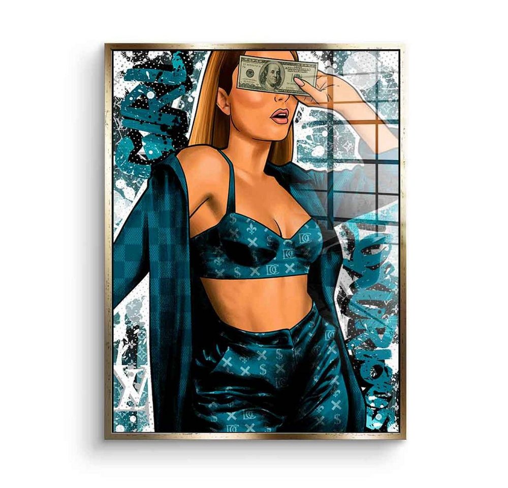 DOTCOMCANVAS® Acrylglasbild DCC Girl - Acrylglas, Acrylglasbild Hustle Money Geld sexy Frau Motivation Porträt Erfolg von DOTCOMCANVAS®