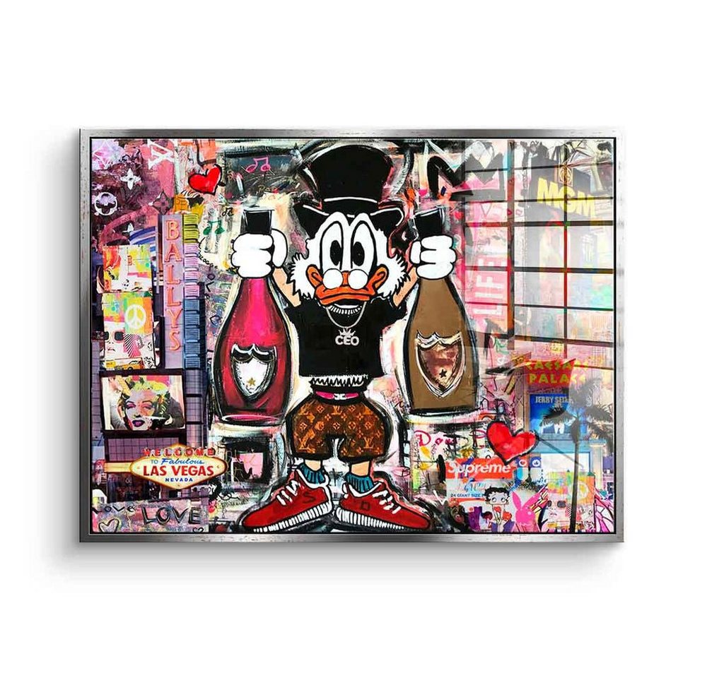 DOTCOMCANVAS® Acrylglasbild Dagobert in Las Vegas - Acrylglas, Dagobert Duck Acrylglasbild quer Las Vegas Comic Pop Art Collage von DOTCOMCANVAS®